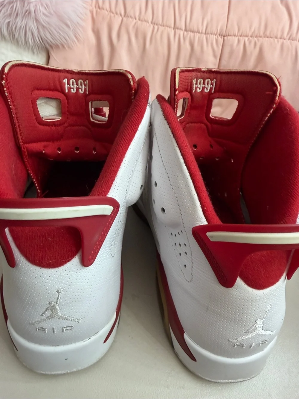 Jordan men High-Top Sneakers in White and Red - Picture 10 of 12